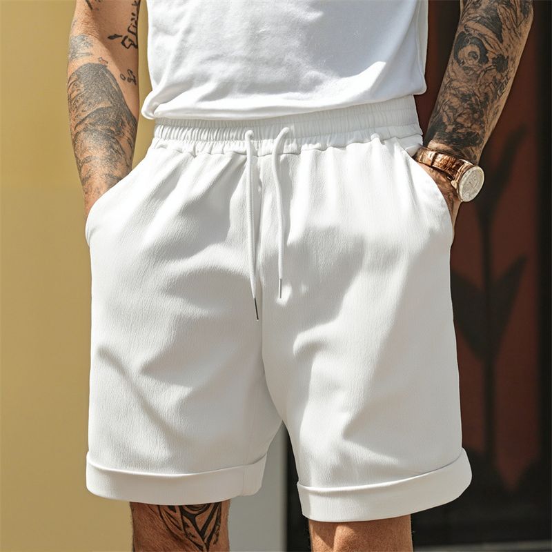 Pantaloni casual plissettati estivi da uomo, nuovi, comodi e traspiranti, a gamba dritta, tinta unita_voghion.com