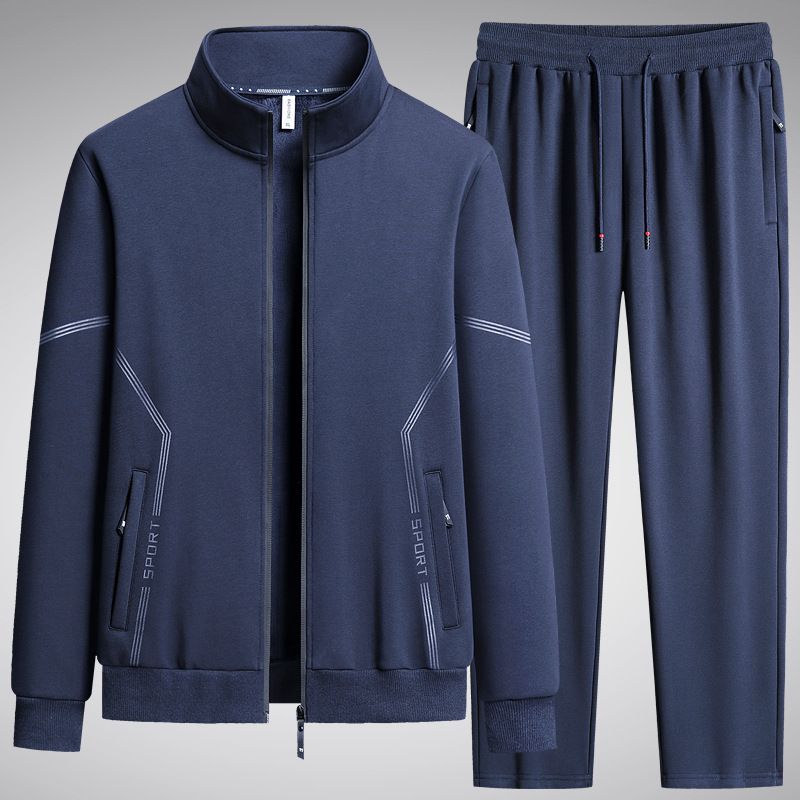 Conjunto deportivo informal de cuello alto para hombre, primavera y otoño de 2025, cárdigan holgado y cómodo de talla grande, conjunto de dos piezas_voghion.com
