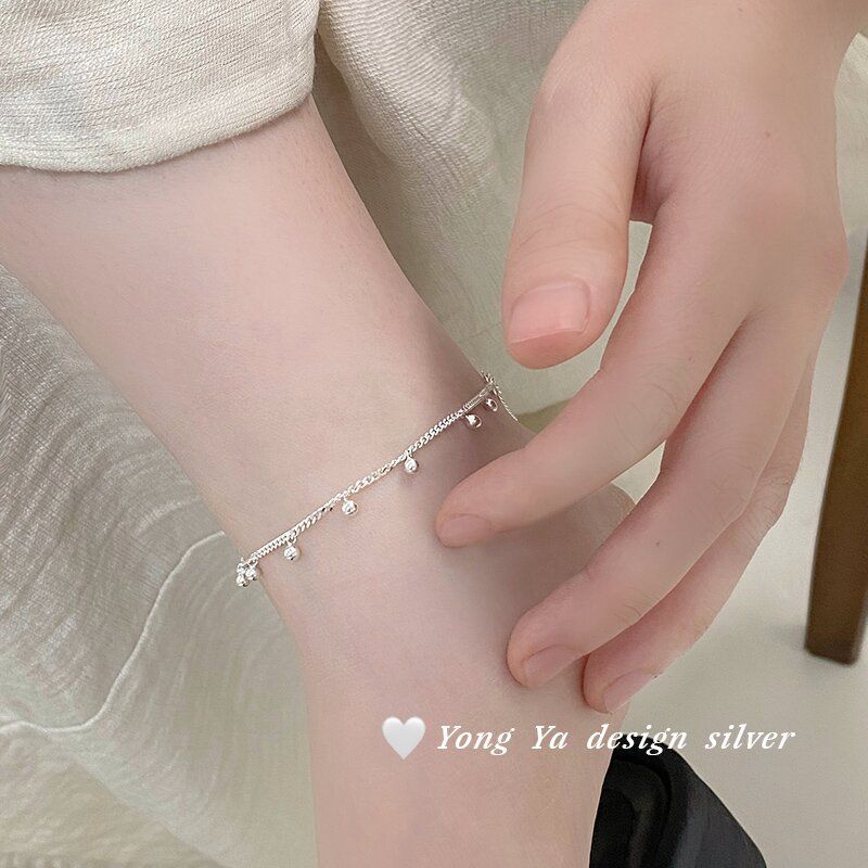 Yongya S Pure Silver Round Bead Anklet For Women, Simple And Elegant, Versatile, Brightening, Ins Style, Chic Jewelry_voghion.com