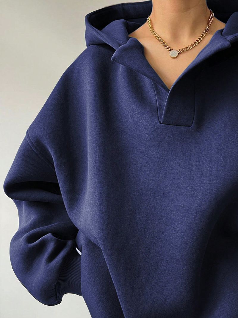 Women's Clothing Sweatshirt Solid Color Long Sleeve Hooded Solid Color Loose Sweater Women's Top_voghion.com