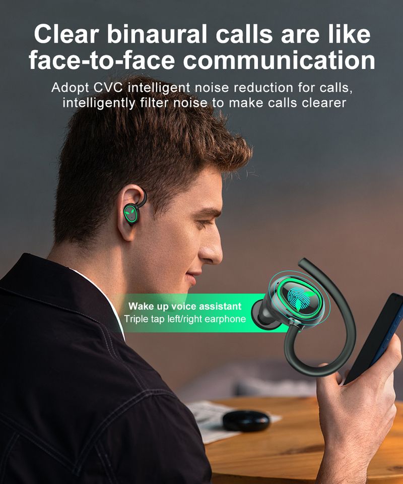 Bluetooth 5.3 Headphones Sport Wireless Earphones In Ear Noise Cancelling , Over Earhooks Ear Buds IPX5 Waterproof Deep Bass Headset For Running Gym_voghion.com