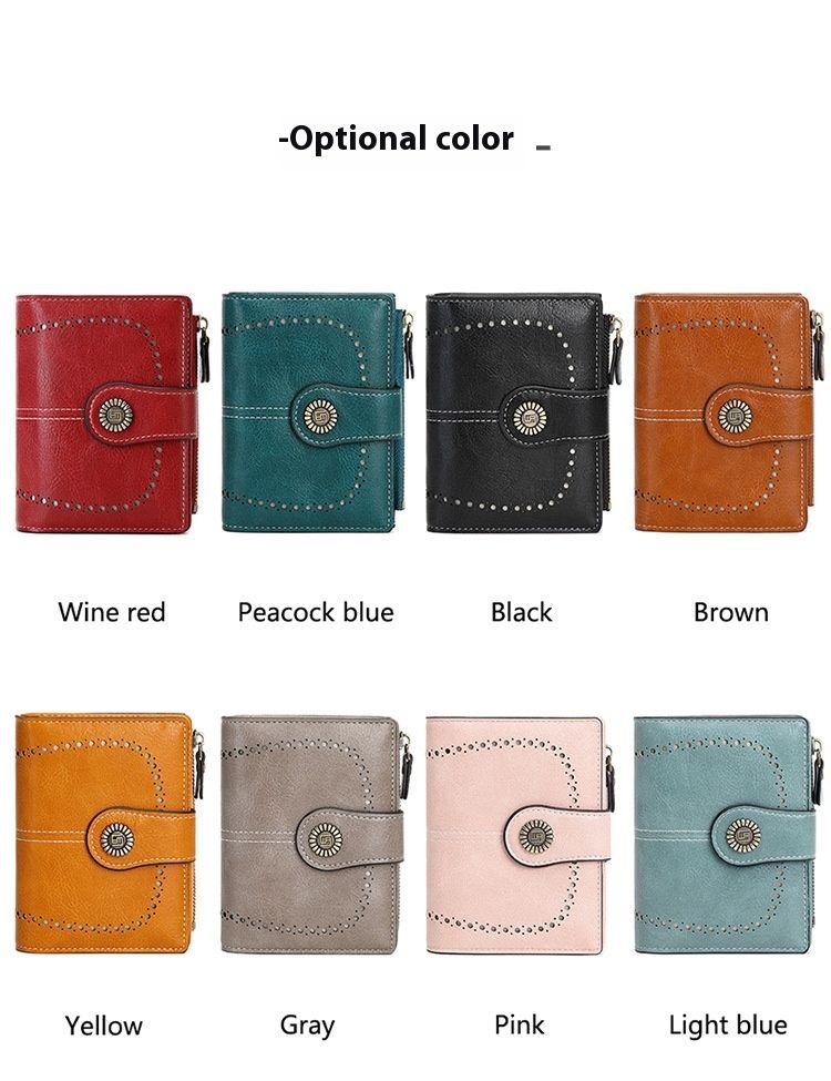 New RFID Anti-theft Brush Women's Wallet Multi Card Buckle Wallet European And American Fashion Short Zipper Wallet_voghion.com
