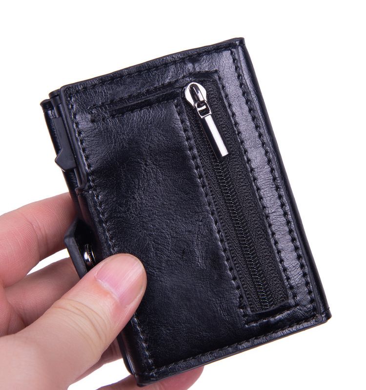 Porta carte anti-RFID magnetico in fibra di carbonio con meccanismo a scomparsa automatico, in metallo e alluminio, produttore di porta carte antifurto_voghion.com
