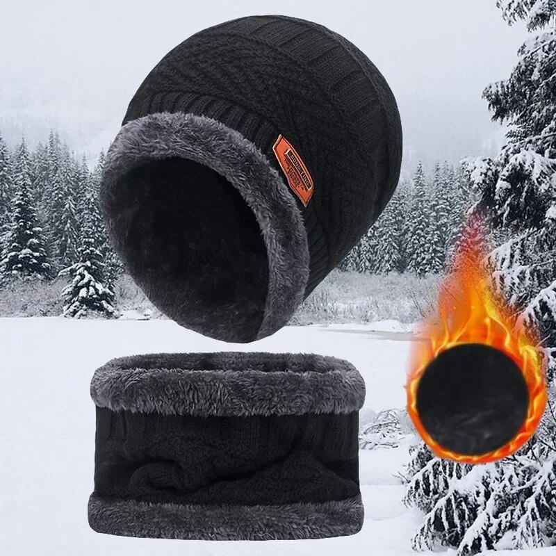 Gestrickte Wintermütze für Herren, dicker Fleece-Kragen, Schal, Sturmhaube, Mundmaske für Herren_voghion.com