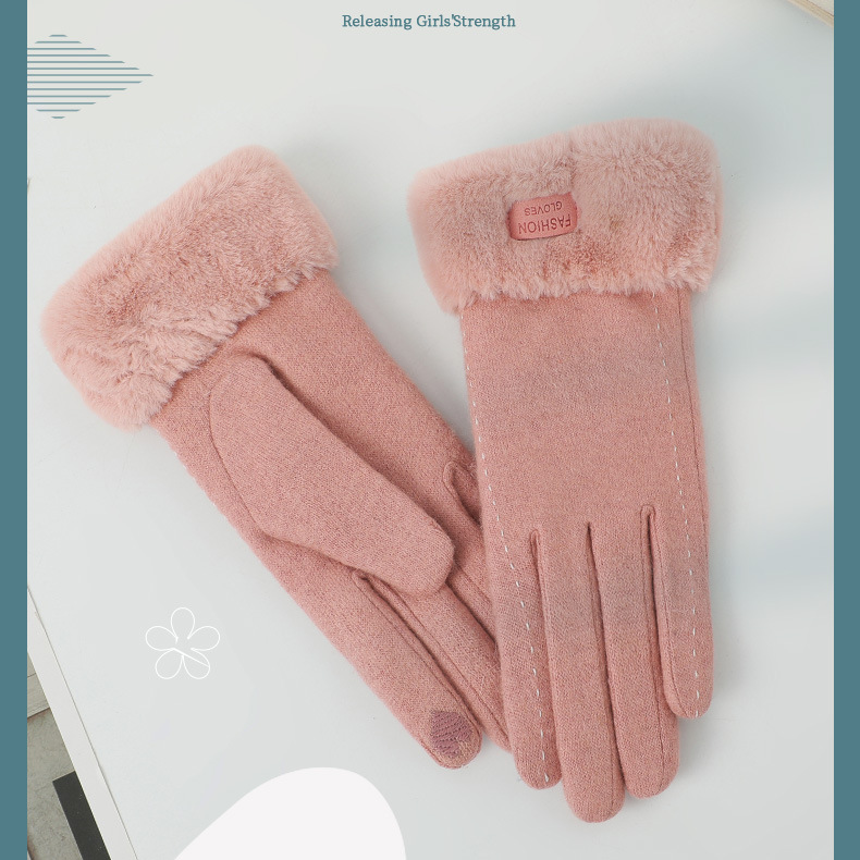 Kasmír kesztyű télen és ősszel plusz bársony vastagított a melegen tartásért változat aranyos vezetési érintőképernyős kasmír kesztyű a melegen tartásért_voghion.com