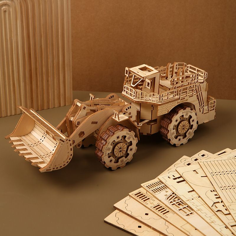 3D dreidimensionales Gabelstapler-Puzzle aus Holz, handgefertigtes Spielzeug, DIY 3D dreidimensionales Holzpuzzle, kreatives Spielzeug, Modellornament_voghion.com