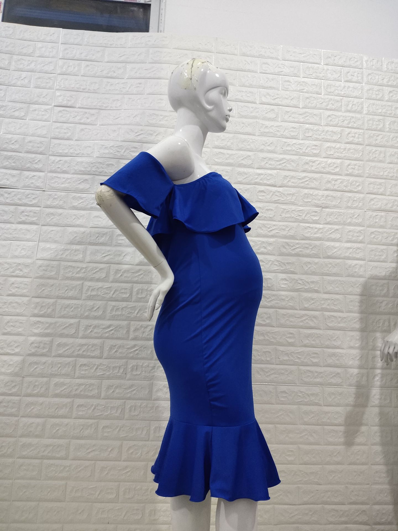 Jupe de maternité extensible pour femmes, avec col à volants et robe de photographie à traîne_voghion.com