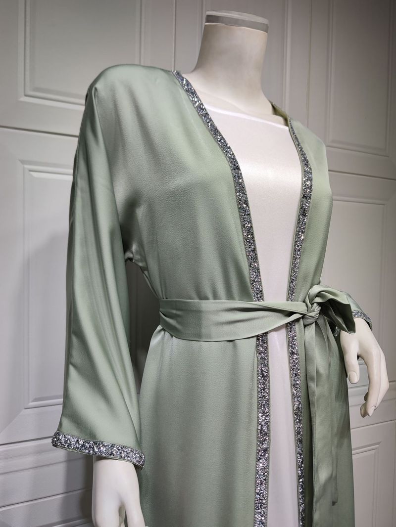 Vêtements pour femmes, jupe longue diamant tendance moderne, robe en satin doux à la taille, vêtements d'intérieur blancs, abaya_voghion.com