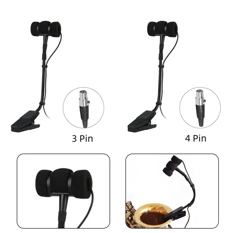 Tragbares kabelgebundenes Saxophon mit 3/4-poligem Mikrofon, omnidirektional, geeignet für verschiedene Instrumente, Clip-on-Design, Einwegmikrofon_voghion.com