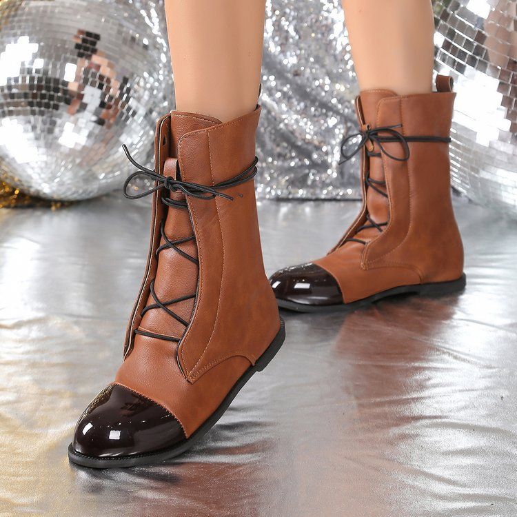 2023 Herbst Winter Neue flache lässige Schnür-Patchwork-Kurzstiefel aus Martin_voghion.com