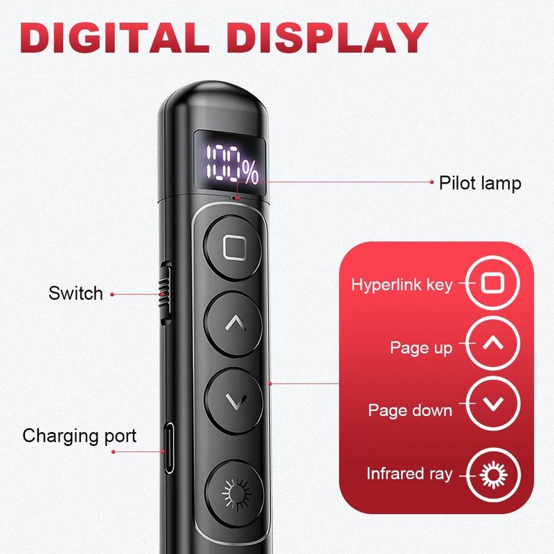 Penna multimediale multimediale da 1 PC Insegnamento della penna a frusta wireless multifunzionale con display digitale Presentatore PPT Insegnamento del discorso_voghion.com