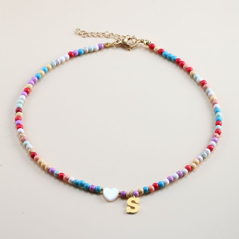 Vendita calda transfrontaliera in acciaio inossidabile oro 26 lettera inglese ciondolo conchiglia amore colore misto turchese collana fai da te clavicola_voghion.com