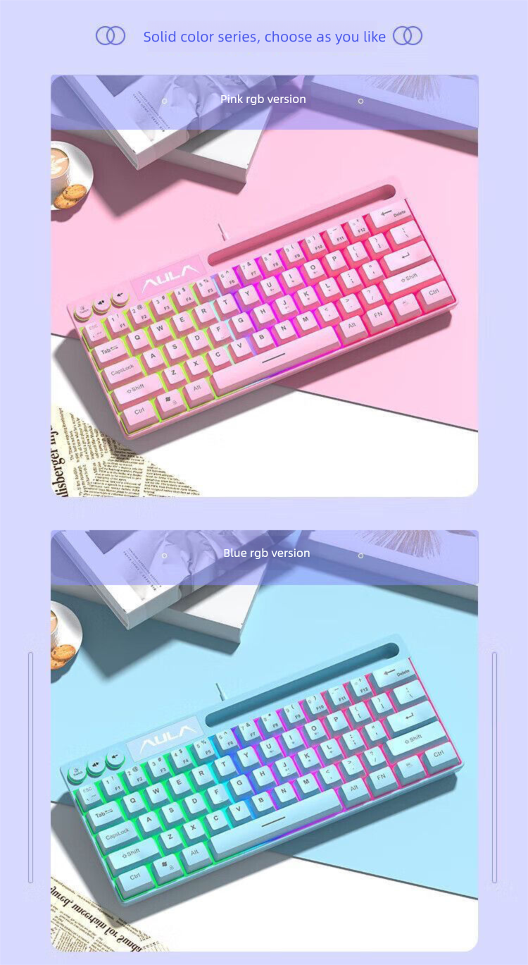 Wolf Spider F3061 Mini 61-Key Gaming Keyboard Mechanical Feel Colorful Wired Portable Computer Laptop Game_voghion.com