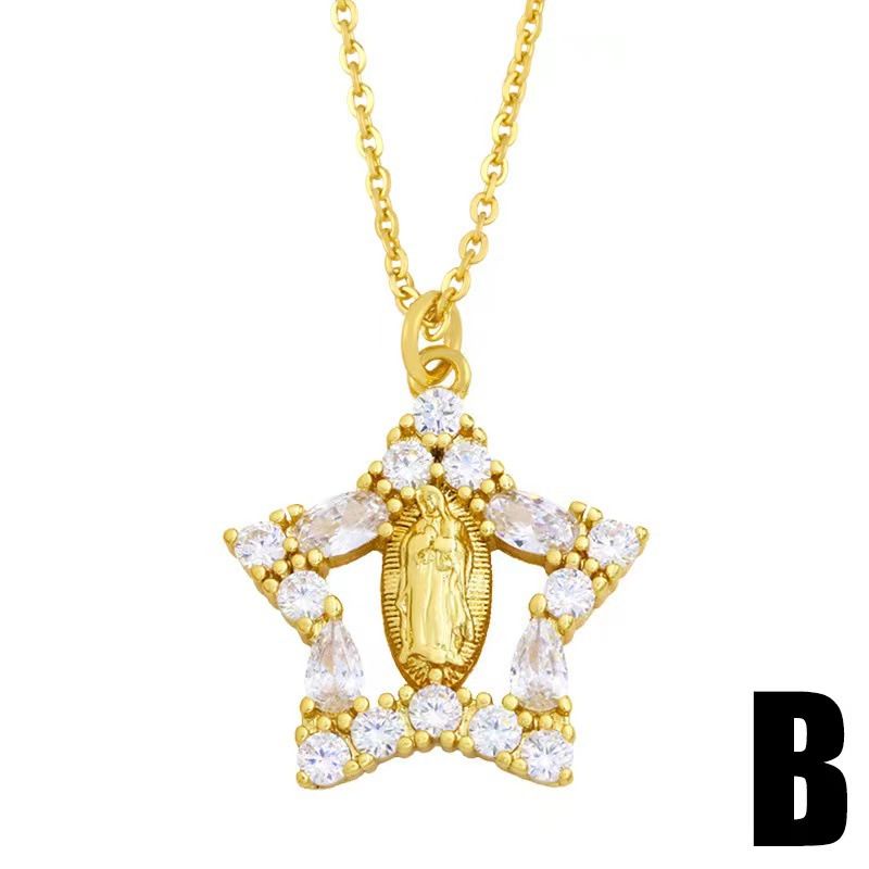 Heißer verkauf frauen schmuck, modische zirkon Maria liebe anhänger halskette, nische geometrische stern schlüsselbein kette_voghion.com