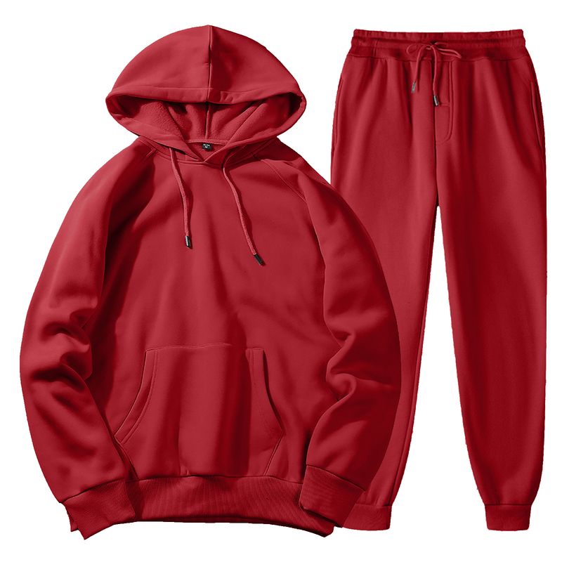 Dameskleding Herfst en winter heren capuchon effen kleur licht plaat pullover sweatshirt set casual sport hoodie sweatshirt broek tweedelige set_voghion.com