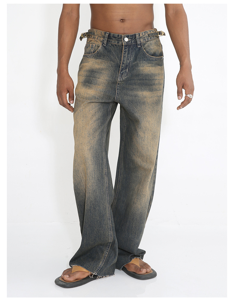 JEANS | 2023 Neue Straight Barrel Made Old Rust Earth Ragged Denim Hose für Männer und Frauen_voghion.com