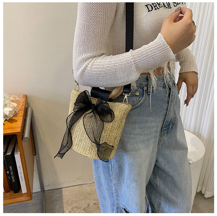 Borsa a secchiello da donna, stile giardino, borsa in erba, borsa a secchiello alla moda femminile, piccola borsa intrecciata, borsa a tracolla con tracolla singola_voghion.com