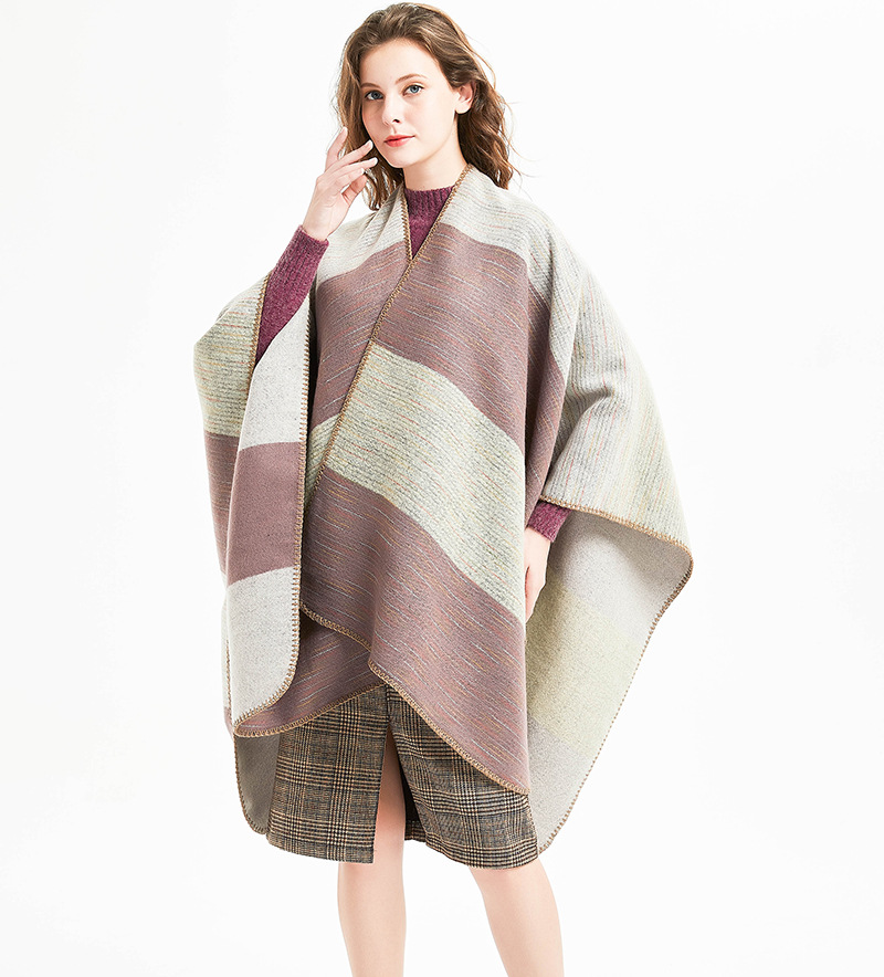 Sciarpe da donna nuovo stile triangolo ago grande sovrapposizione a righe scialle con fessura tintura segmento imitazione cashmere mantello da donna grande scialle_voghion.com