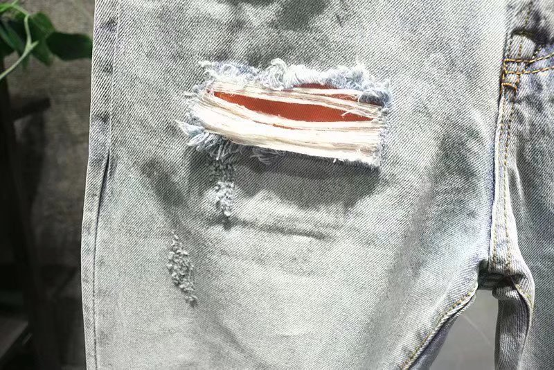 Pantaloni de cerșetor rupti, periați, largi, japonezi, la modă, pentru bărbați, la modă, cu spălare ușoară, blugi pentru bărbați_voghion.com