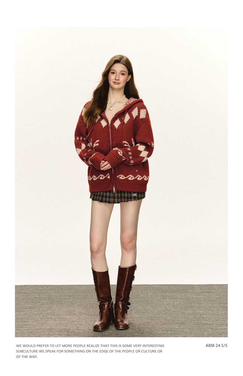 Ariseism American Style Loose Hooded Zipper Cardigan Sweater Jacket For Women Autumn New Top_voghion.com