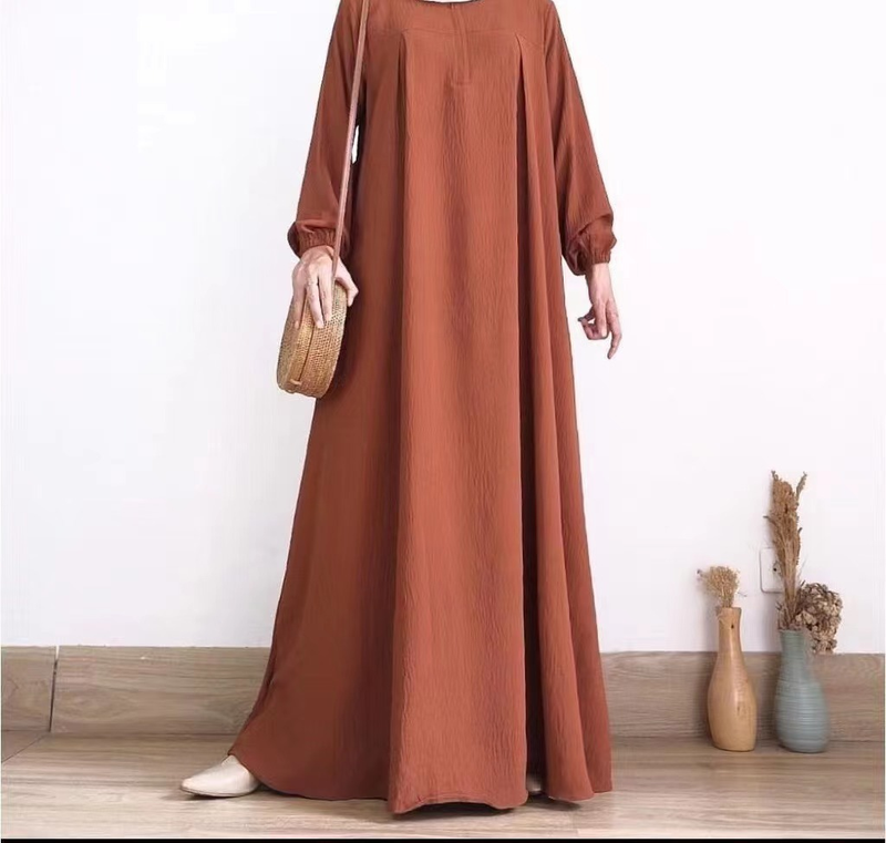 Women Front Zipper Round Neck Elastic Cuffs Long Robe_voghion.com