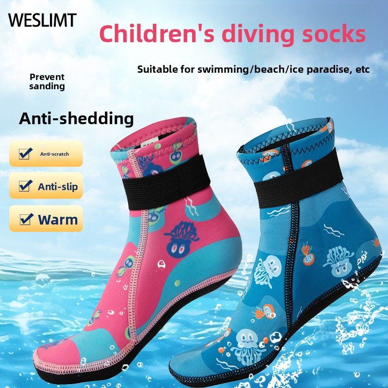 Calzini lunghi tubolari antiscivolo caldi da spiaggia per bambini da 3 mm, adatti per nuoto invernale, immersioni e snorkeling_voghion.com