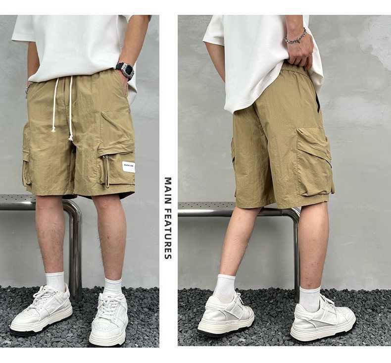 men's Quick-drying summer multi-pocket thin solid color simple loose cargo shorts men's five-point casual trendy brand sweatpants_voghion.com