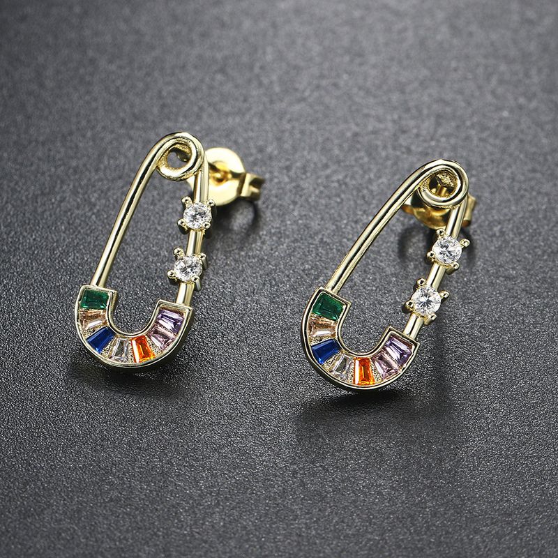 Unisex new paper clip temperament earrings personality color ladder square zircon ladies earrings_voghion.com