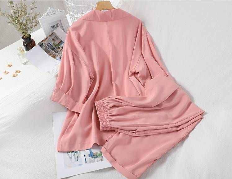 Women's suits fashion spring and summer loose suit collar three-quarter sleeves jacket nine-point wide-leg pants suspenders three-piece suit_voghion.com