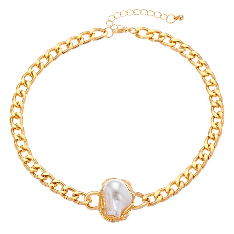 Baroque Irregular Pearl Bracelet Necklace Set Jewelry For Women Fashion Cuban Chain Choker Ring_voghion.com