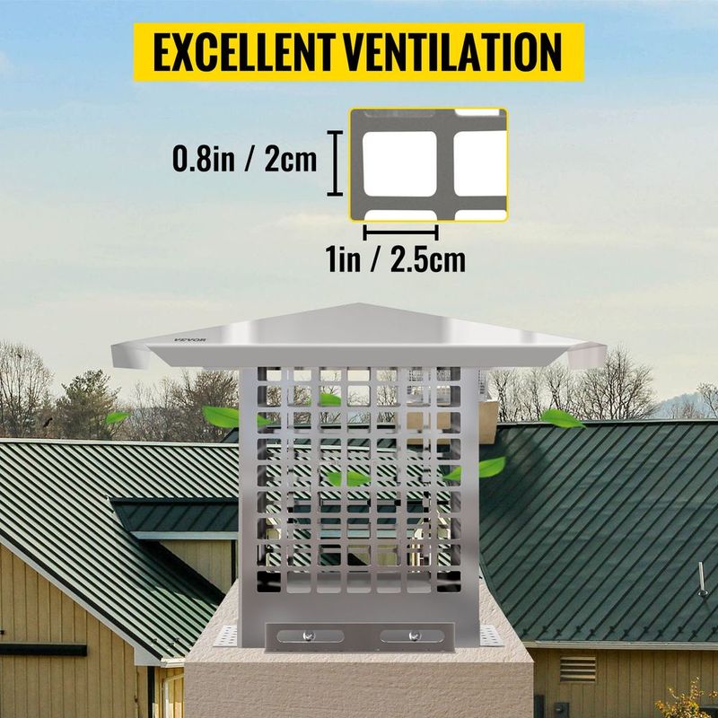 VEVOR Chimney Cap, 8" X 8" Flue Caps, 304 Stainless Steel Fireplace Chimney Cover, Adjustable Metal Spark Arrestor With Bolts Screws, Mesh Chimney Flue Cover For Outside Existing Clay Flue Tile_voghion.com