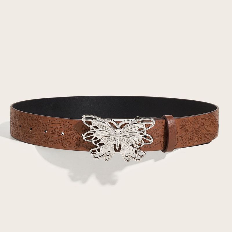 Wind Spicy Gürtel für Damen und Herren, mit Schmetterlingsschnalle und brauner Textur, mit speziellem Musterdruck_voghion.com