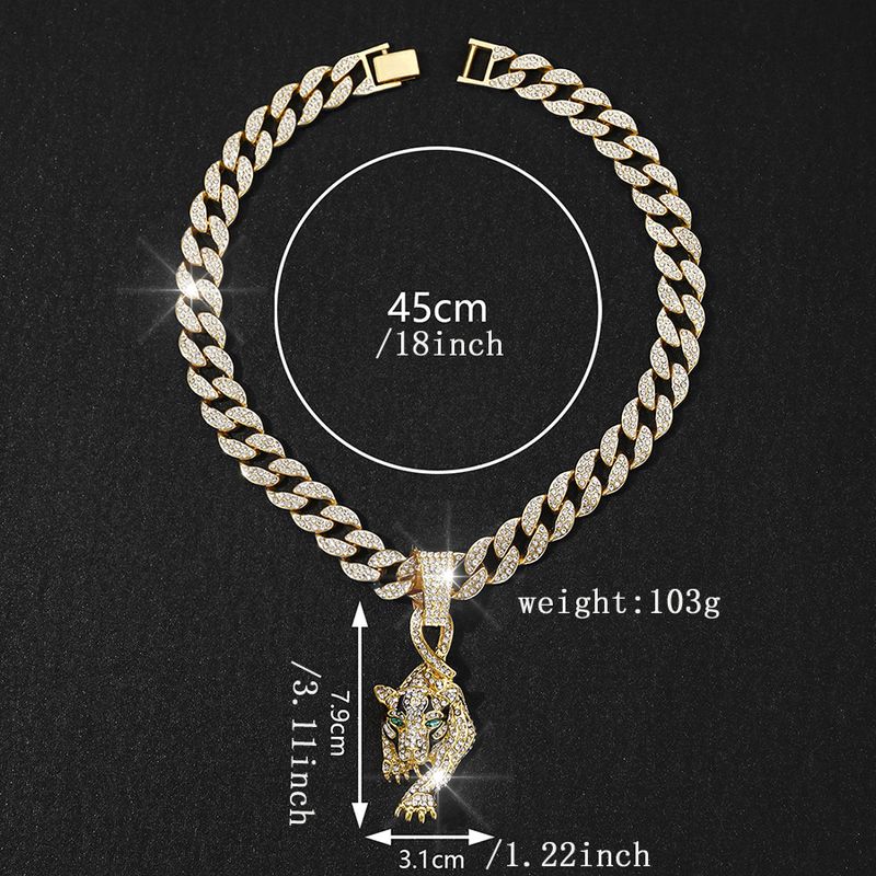 New Niche Personalit Leopard Pendant Full Of Diamonds, Fashionable Street Hip-hop Watch Buckle, Cuban Necklace_voghion.com