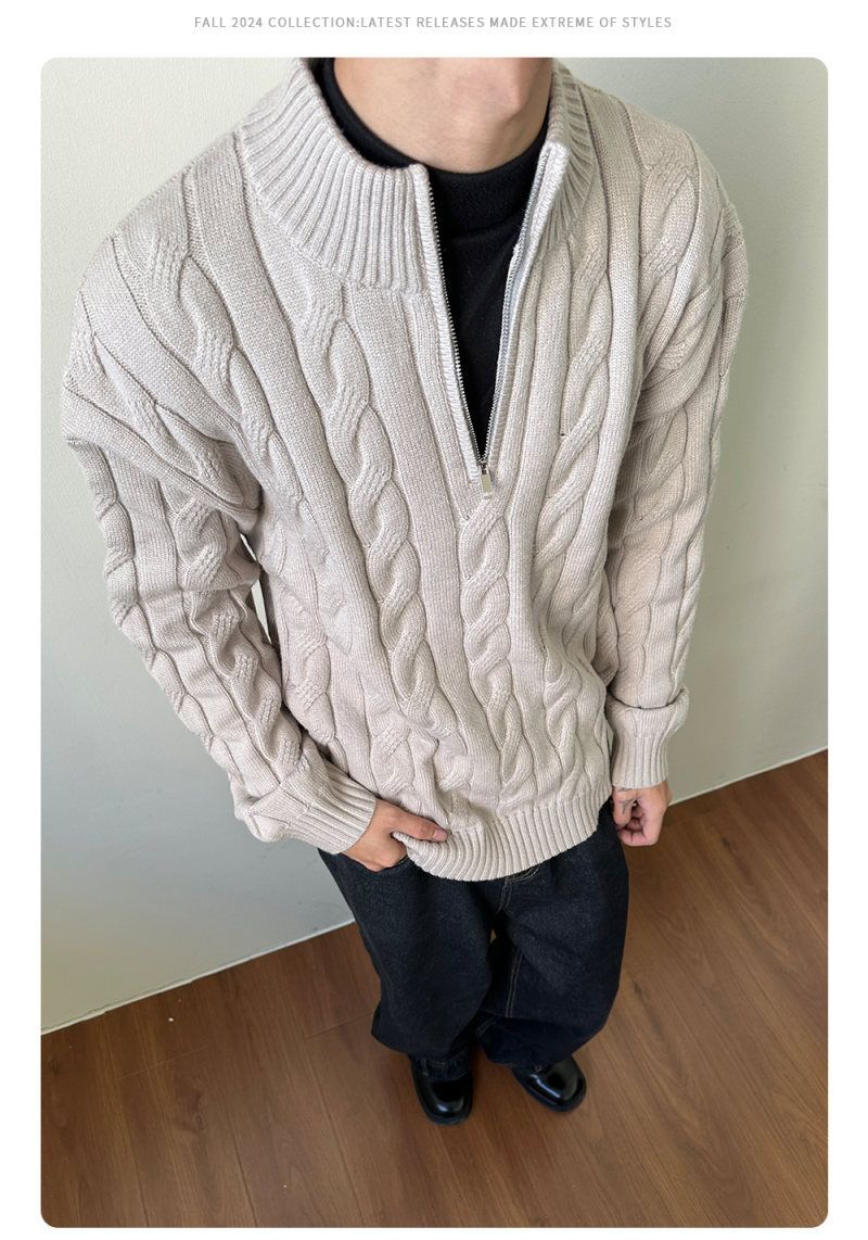 Classic Cable Knit Sweater - Men's & Women's Quarter-Zip Pullover, Vintage-Inspired Textured Design, Fall & Winter Layering Essential_voghion.com