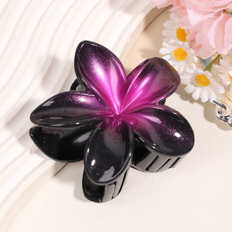 Fermaglio per capelli Plumeria nera con centro colorato - Fermaglio a forma di artiglio di squalo alla moda e alla moda coreana_voghion.com