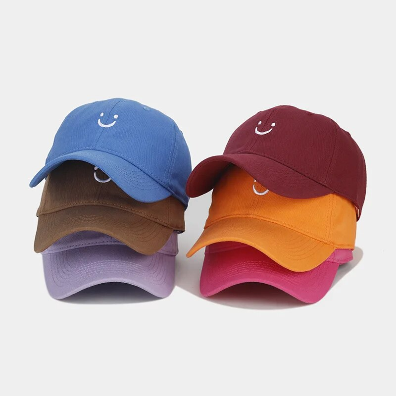 Smiley Face Trucker Washed Dad for Men Women Cute Baseball Caps Unstructured Smile Embroidered Hat_voghion.com