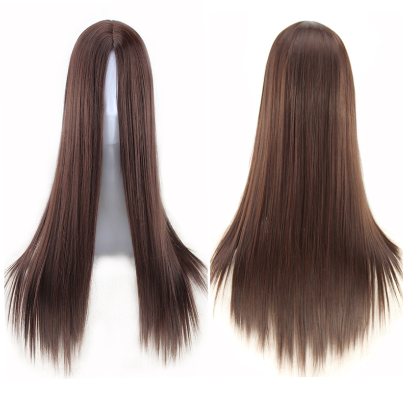 Wig with Split Bangs, Long Straight Hair Curtain, Facial Contouring, European and American Synthetic Fiber Mechanism Wig_voghion.com