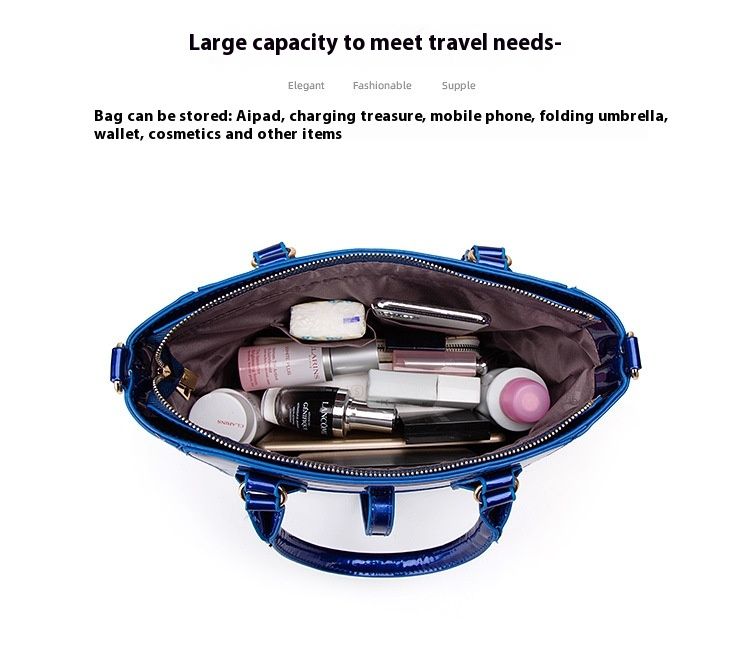 Nova velika trendovska ženska torbica iz lakiranega usnja, komplet treh kosov, preprosta torba z enim ramenom, diagonalno križno torbo_voghion.com