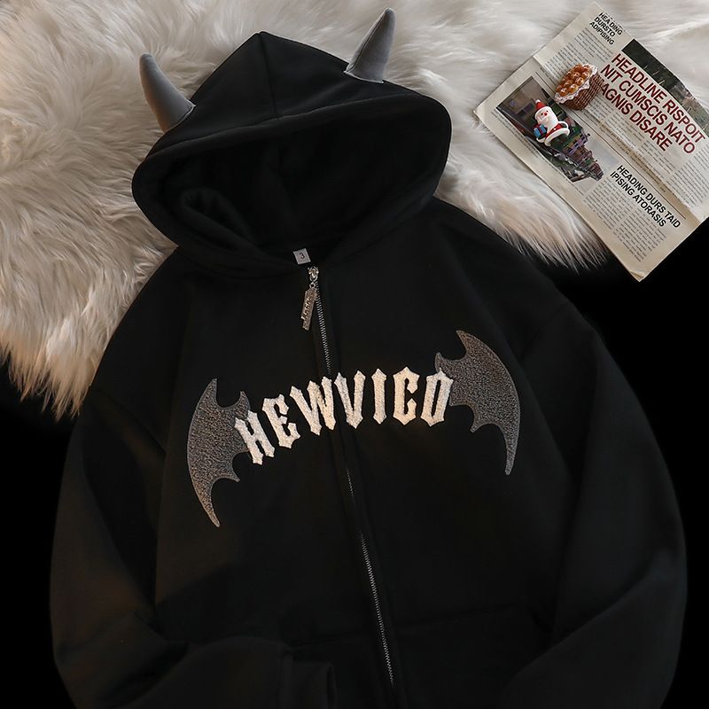 Cardigan con cappuccio in corno di mucca ricamato in asciugamano, da donna, autunno inverno, nuovo stile, ampio e morbido, spesso, con cappuccio caldo_voghion.com