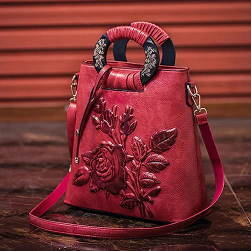 Borsa a mano con manico ad anello con stampa floreale cinese Borsa a tracolla da donna in ecopelle di grande capacità_voghion.com