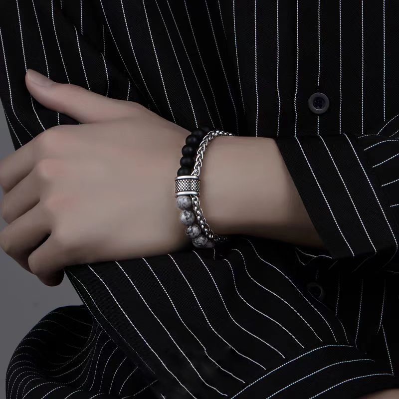 Tiger Eye Stone Luck Beads Titanium Steel Bracelet Men's Non Fading Personality Versatile Women's High End Handmade Accessories Bracelet_voghion.com