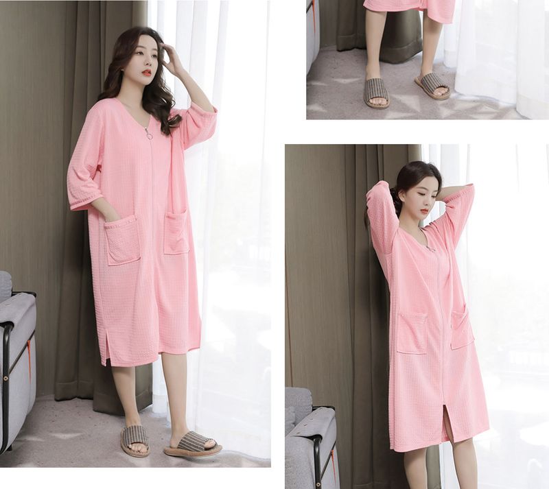 2023 New Waffle Zipper Nightgown Unisex Thin Home Wear Plus Size Pajamas 200 Jin_voghion.com