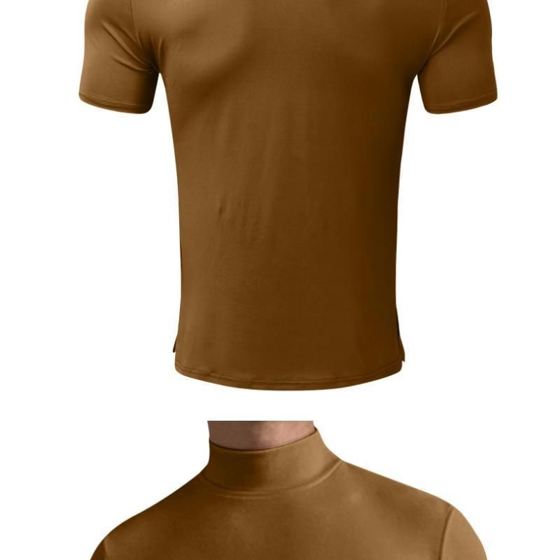 2024 Herbst Winter Stehkragen Kurzarm T-Shirt Herren Basishemd Einfarbiges Oberteil_voghion.com