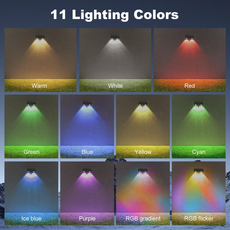 Luces solares para cercas, 11 modos, RGB, impermeables para exteriores._voghion.com