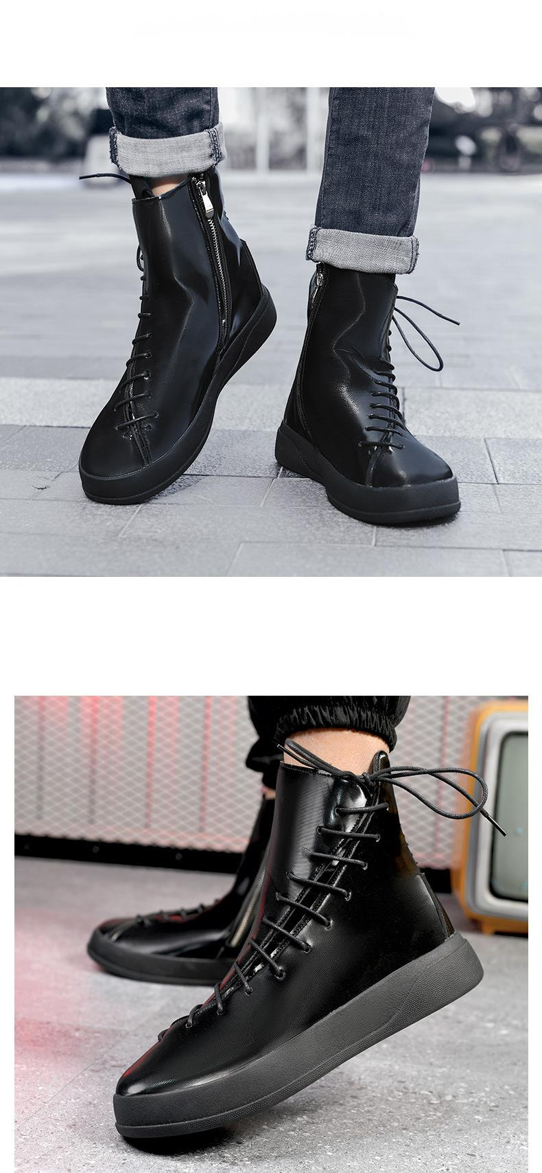 Autumn/winter New Men's Board Shoes 2024 European Station Large Martin Boots Strap Bright High Top Leather Boots Thick Bottom Motorcycle Boots_voghion.com
