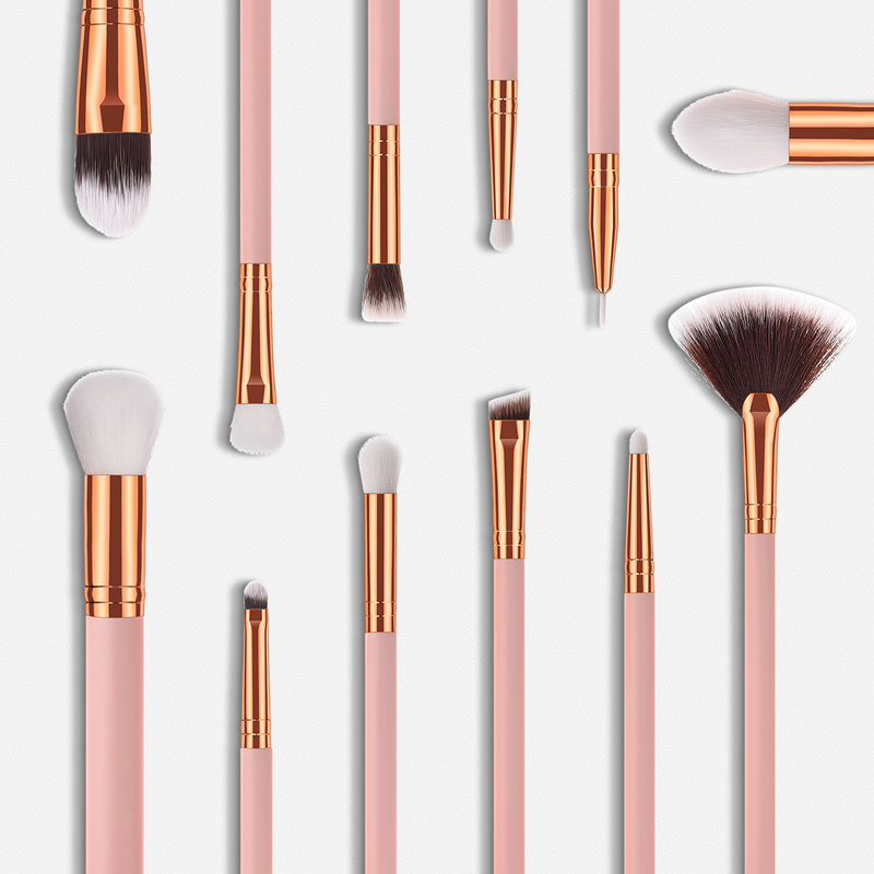 12-teiliges Make-up-Pinsel-Set, Make-up-Tools, Schönheits-Foundation-Pinsel, Fächerpinsel, Concealer, GUJHUI F_voghion.com