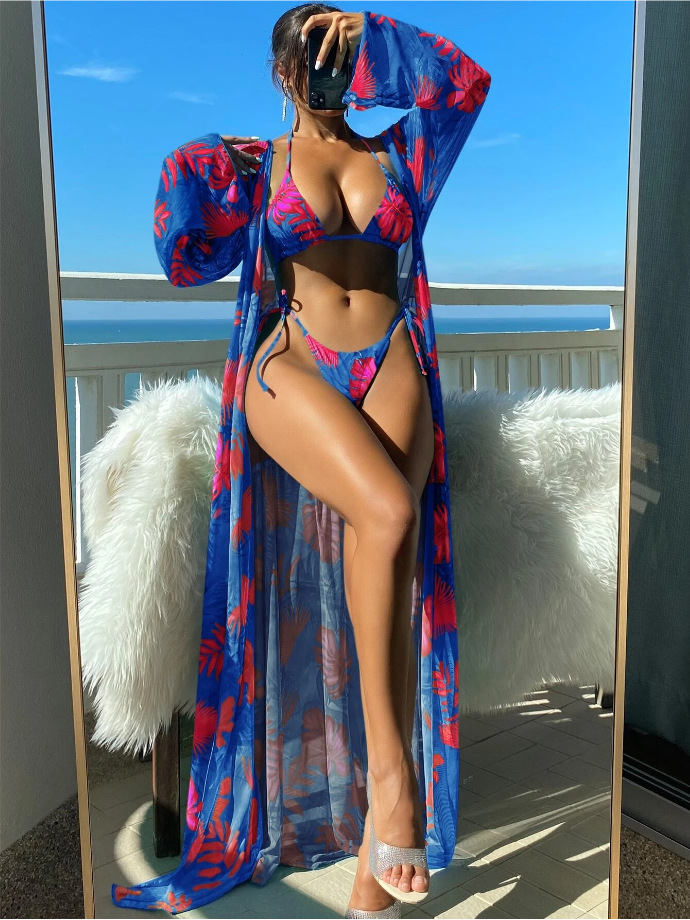 Badekleeder Fraen Split Dräi-Stéck Laangärm Blouse Internet Promi Riemen Bikini_voghion.com