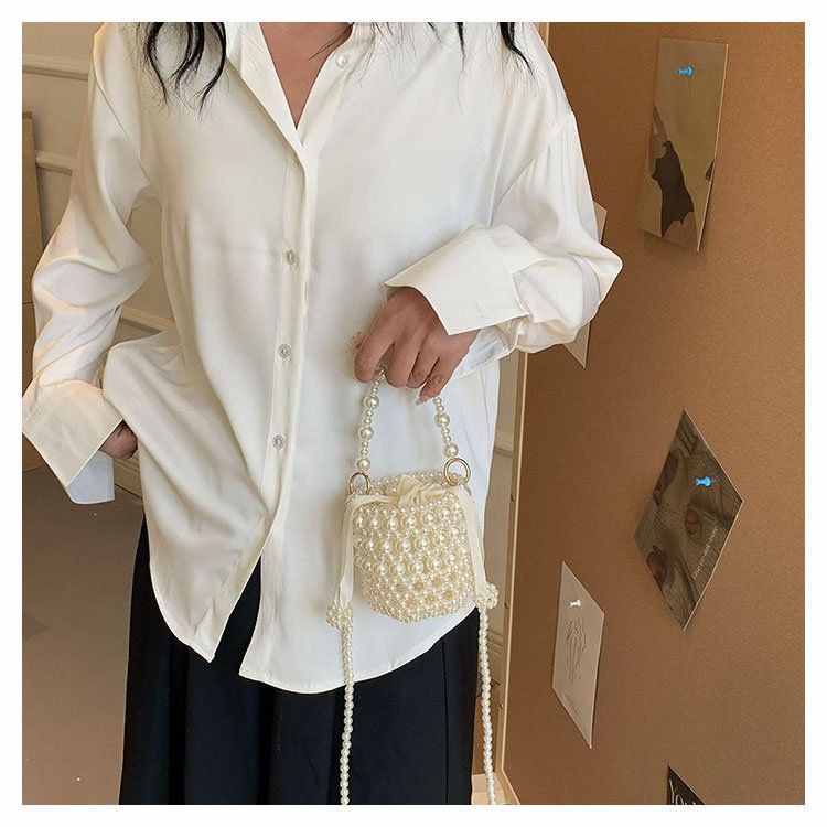 Borsa a secchiello da donna, borsa a tracolla intrecciata con perle, borsa a secchiello vintage con perline, borsa a tracolla alla moda_voghion.com