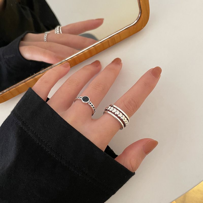 Set combination for women, simple adjustable opening index finger ring, fashionable and cool style, niche design,_voghion.com
