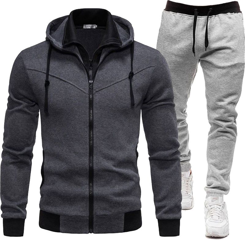 2024 new autumn and winter patchwork jacket, casual long sleeved pants, hooded sports men's set, two-piece set_voghion.com